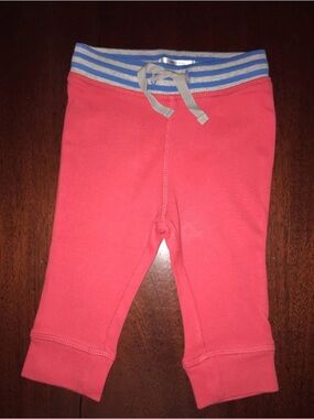 Mini Boden Coral Pink Jogger Pants with Blue Stripe Waistband
